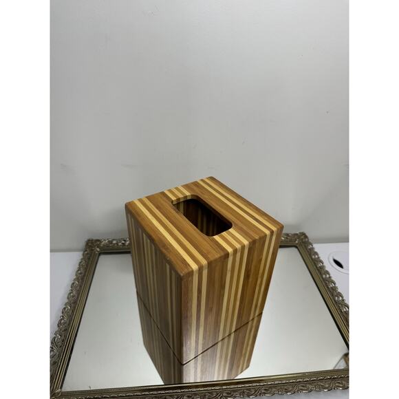 Natural Wood Tissue Box Cover Brown Beige Vertical Bath Decor Indonesia - Picture 7 of 8